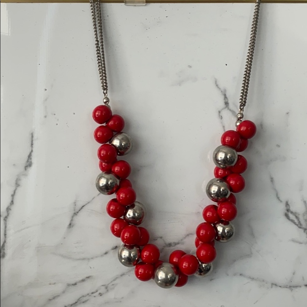 Red and silver bauble necklace
